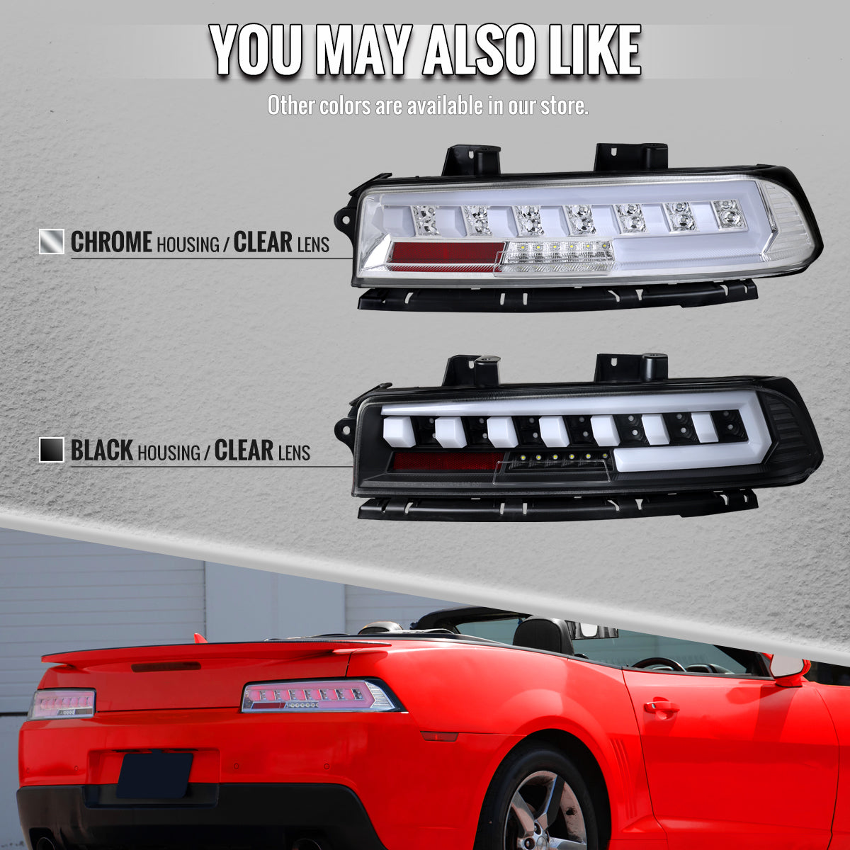 2014-2015 Chevrolet Camaro 5th Gen Full LED Sequential Tail Lights (Chrome Housing / Clear Lens)