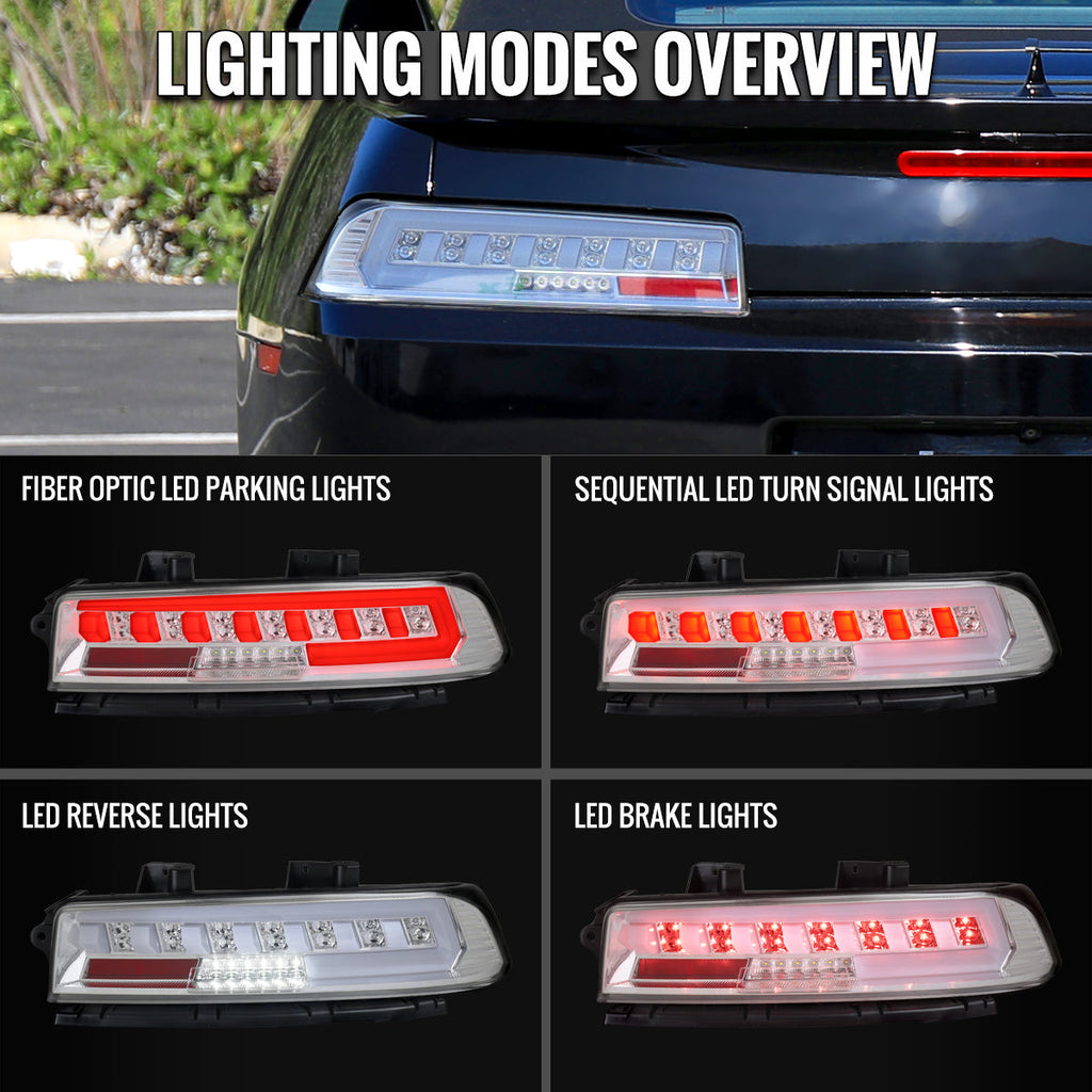 2014-2015 Chevrolet Camaro 5th Gen Full LED Sequential Tail Lights (Chrome Housing / Clear Lens)