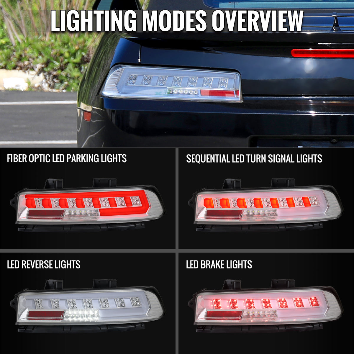 2014-2015 Chevrolet Camaro 5th Gen Full LED Sequential Tail Lights (Chrome Housing / Clear Lens)