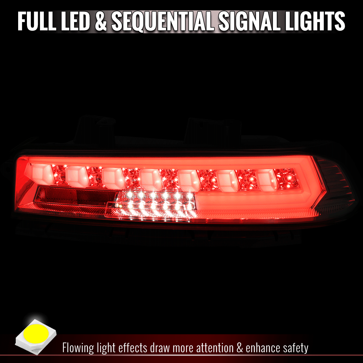 2014-2015 Chevrolet Camaro 5th Gen Full LED Sequential Tail Lights (Chrome Housing / Smoked Lens)