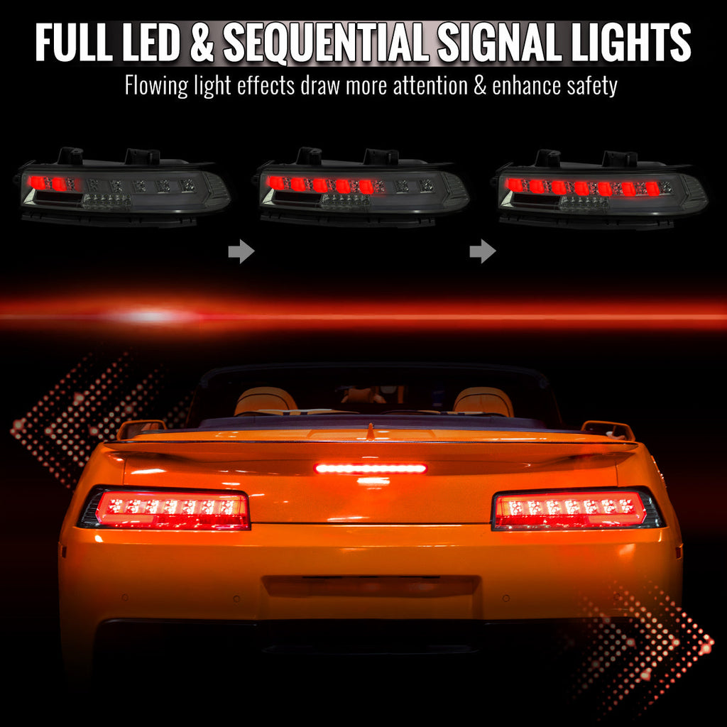 2014-2015 Chevrolet Camaro 5th Gen Full LED Sequential Tail Lights (Chrome Housing / Smoked Lens)
