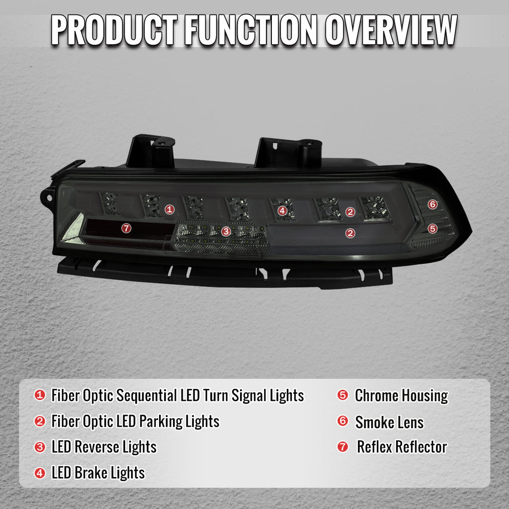 2014-2015 Chevrolet Camaro 5th Gen Full LED Sequential Tail Lights (Chrome Housing / Smoked Lens)