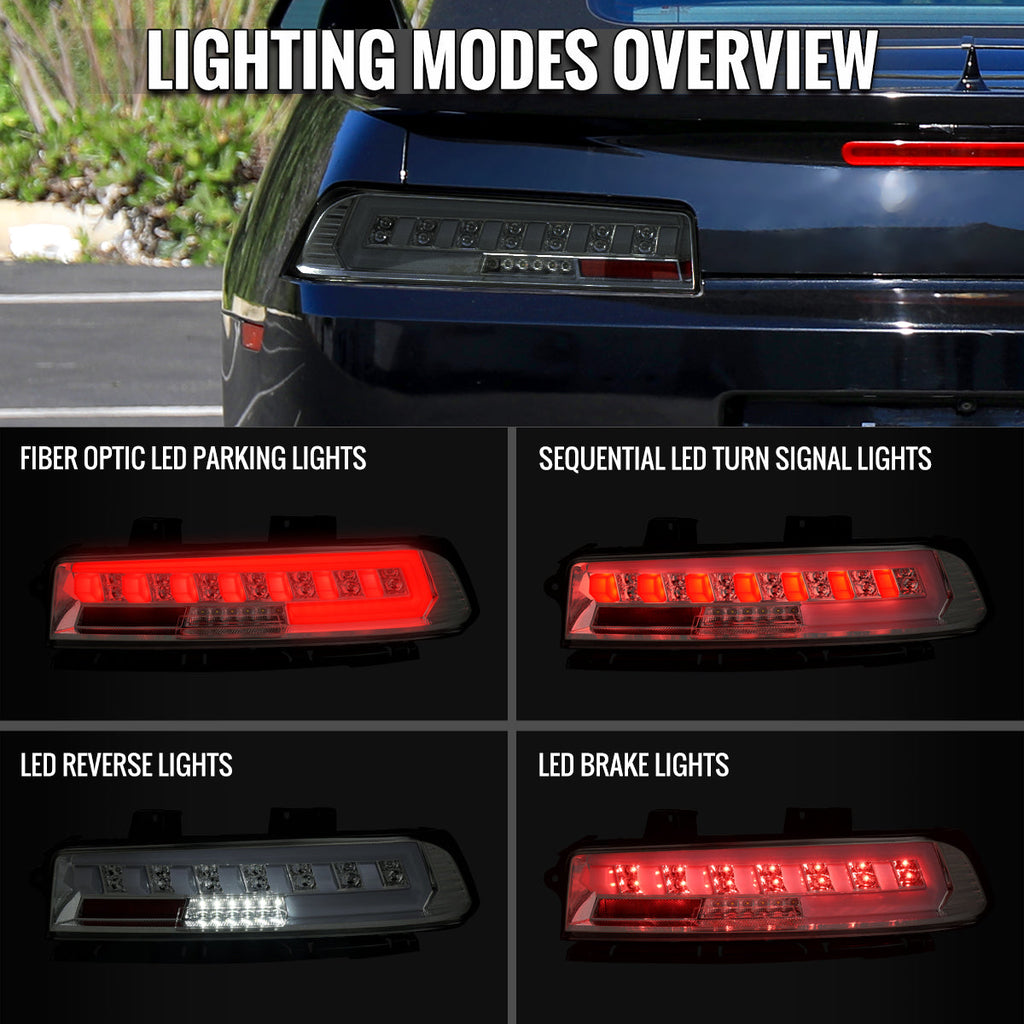 2014-2015 Chevrolet Camaro 5th Gen Full LED Sequential Tail Lights (Chrome Housing / Smoked Lens)
