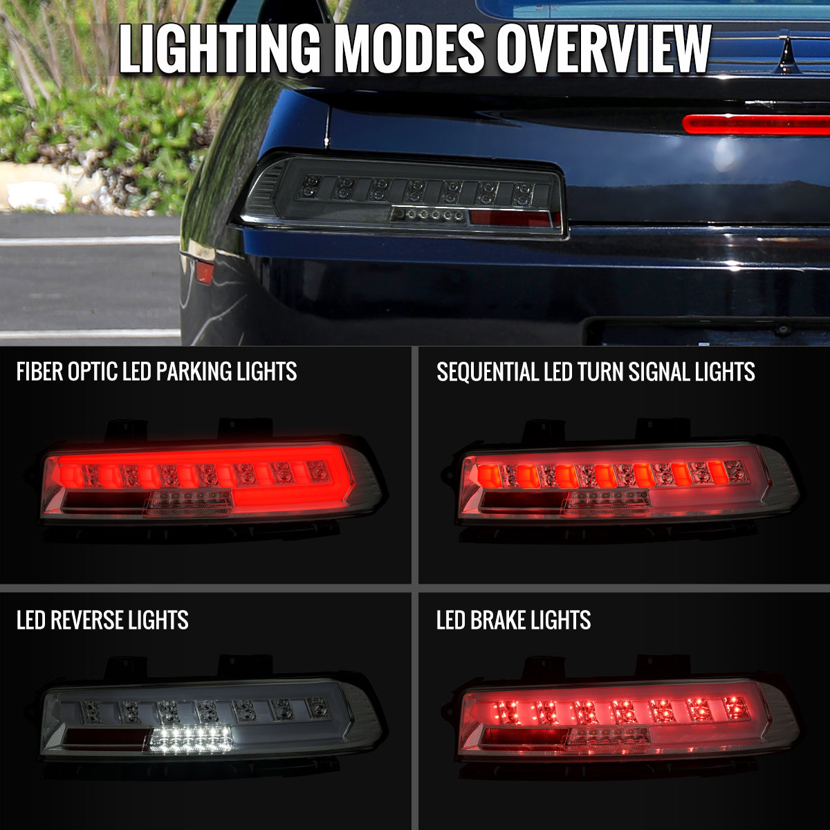 2014-2015 Chevrolet Camaro 5th Gen Full LED Sequential Tail Lights (Chrome Housing / Smoked Lens)