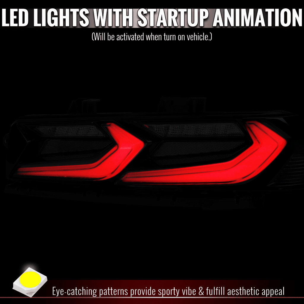 2014-2015 Chevrolet Camaro 5th Gen Sequential LED Turn Signal C8-Style Tail Lights (Black Housing / Clear Lens)