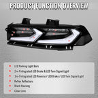 2014-2015 Chevrolet Camaro 5th Gen Sequential LED Turn Signal C8-Style Tail Lights (Black Housing / Clear Lens)