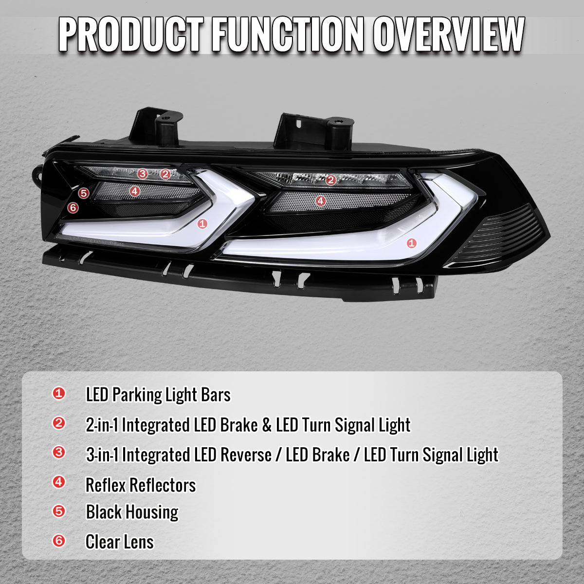 2014-2015 Chevrolet Camaro 5th Gen Sequential LED Turn Signal C8-Style Tail Lights (Black Housing / Clear Lens)
