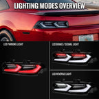 2014-2015 Chevrolet Camaro 5th Gen Sequential LED Turn Signal C8-Style Tail Lights (Black Housing / Clear Lens)