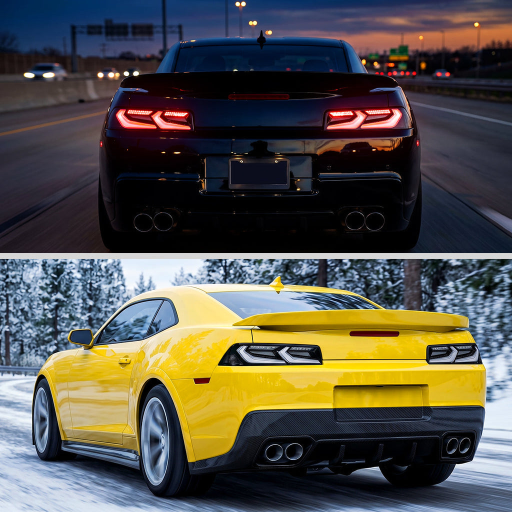 2014-2015 Chevrolet Camaro 5th Gen Sequential LED Turn Signal C8-Style Tail Lights (Black Housing / Clear Lens)