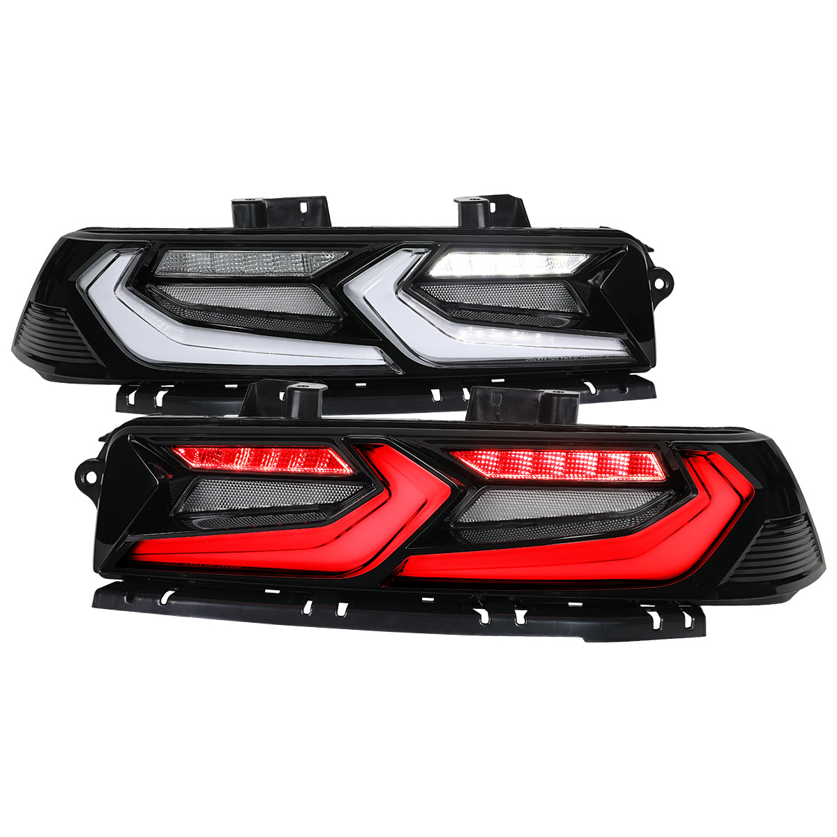 2014-2015 Chevrolet Camaro 5th Gen Sequential LED Turn Signal C8-Style Tail Lights (Black Housing / Clear Lens)