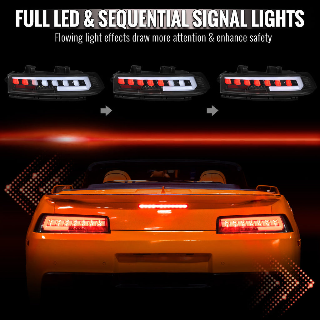 2014-2015 Chevrolet Camaro 5th Gen Full LED Sequential Tail Lights (Black Housing / Clear Lens)