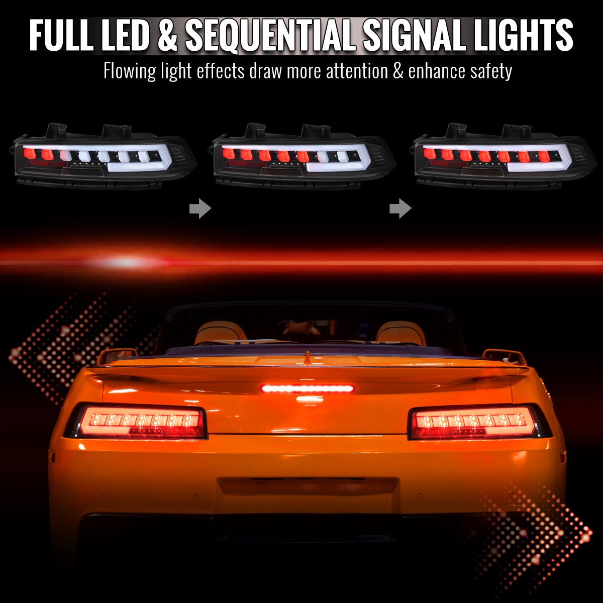2014-2015 Chevrolet Camaro 5th Gen Full LED Sequential Tail Lights (Black Housing / Clear Lens)