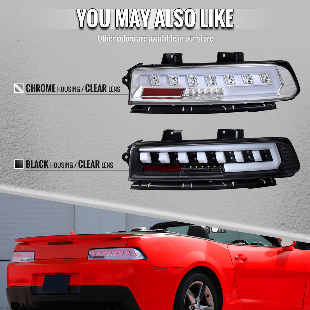 2014-2015 Chevrolet Camaro 5th Gen Full LED Sequential Tail Lights (Black Housing / Clear Lens)