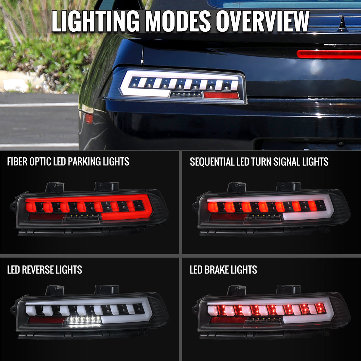 2014-2015 Chevrolet Camaro 5th Gen Full LED Sequential Tail Lights (Black Housing / Clear Lens)