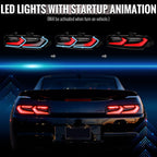 2014-2015 Chevrolet Camaro 5th Gen Sequential LED Turn Signal C8-Style Tail Lights (Black Housing / Smoked Lens)