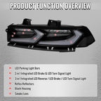 2014-2015 Chevrolet Camaro 5th Gen Sequential LED Turn Signal C8-Style Tail Lights (Black Housing / Smoked Lens)