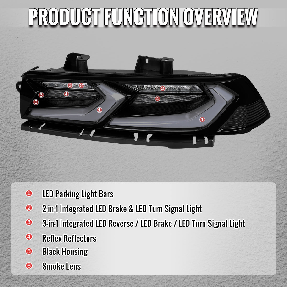2014-2015 Chevrolet Camaro 5th Gen Sequential LED Turn Signal C8-Style Tail Lights (Black Housing / Smoked Lens)