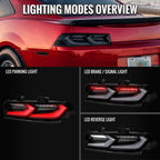 2014-2015 Chevrolet Camaro 5th Gen Sequential LED Turn Signal C8-Style Tail Lights (Black Housing / Smoked Lens)