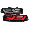 2014-2015 Chevrolet Camaro 5th Gen Sequential LED Turn Signal C8-Style Tail Lights (Black Housing / Smoked Lens)