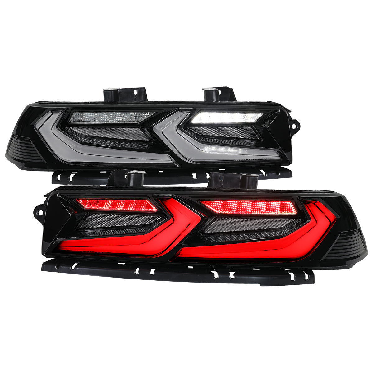 2014-2015 Chevrolet Camaro 5th Gen Sequential LED Turn Signal C8-Style Tail Lights (Black Housing / Smoked Lens)