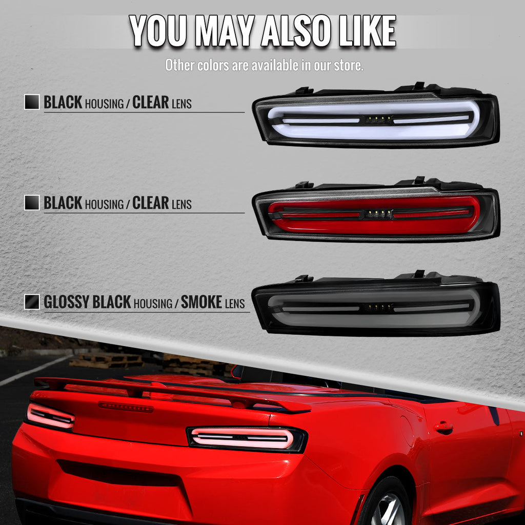2016-2018 Chevrolet Camaro 6th Gen Full LED Sequential Tail Lights (Glossy Black Housing / Smoked Lens)