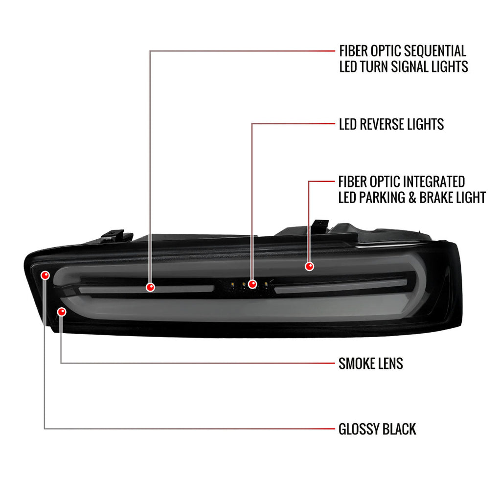 2016-2018 Chevrolet Camaro 6th Gen Full LED Sequential Tail Lights (Glossy Black Housing / Smoked Lens)