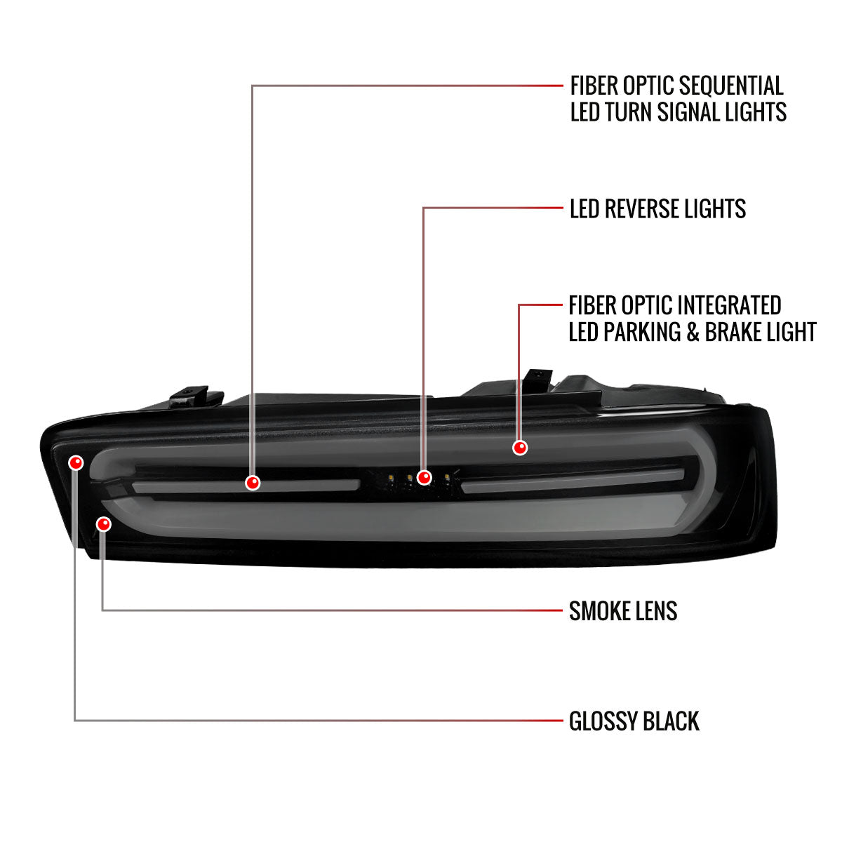 2016-2018 Chevrolet Camaro 6th Gen Full LED Sequential Tail Lights (Glossy Black Housing / Smoked Lens)