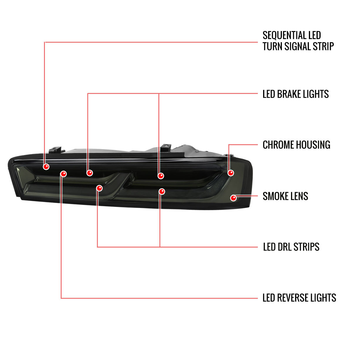 2016-2018 Chevrolet Camaro 6th Gen Sequential LED Tail Lights - VD (Chrome Housing / Smoked Lens)