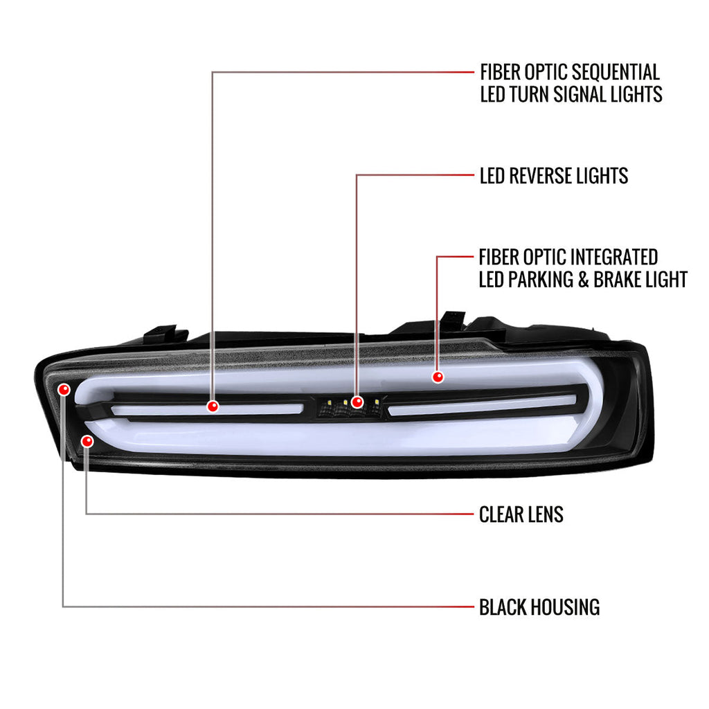 2016-2018 Chevrolet Camaro 6th Gen Full LED Sequential Tail Lights (Black Housing / Clear Lens)