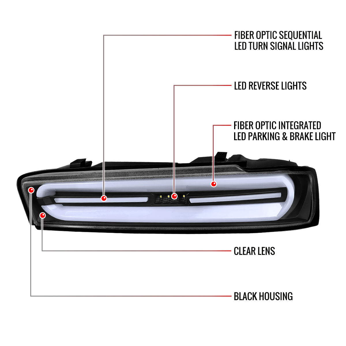 2016-2018 Chevrolet Camaro 6th Gen Full LED Sequential Tail Lights (Black Housing / Clear Lens)