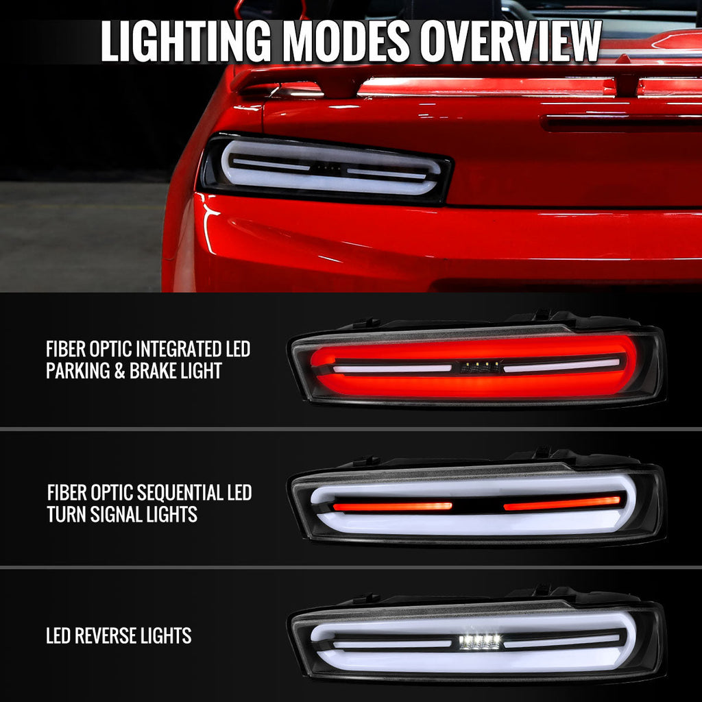 2016-2018 Chevrolet Camaro 6th Gen Full LED Sequential Tail Lights (Black Housing / Clear Lens)