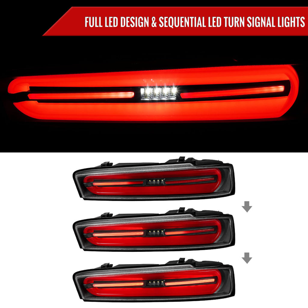 2016-2018 Chevrolet Camaro 6th Gen Full Red LED Sequential Tail Lights (Black Housing / Clear Lens)