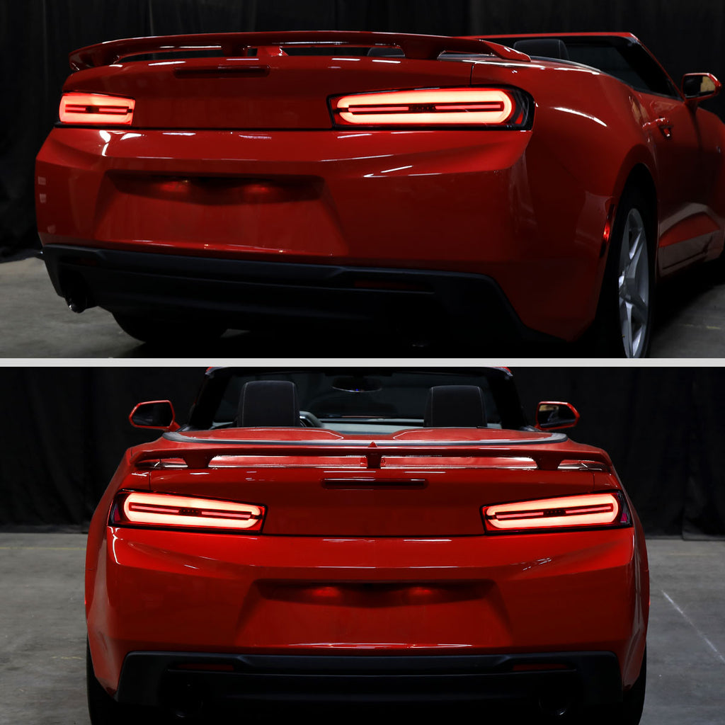 2016-2018 Chevrolet Camaro 6th Gen Full Red LED Sequential Tail Lights (Black Housing / Clear Lens)