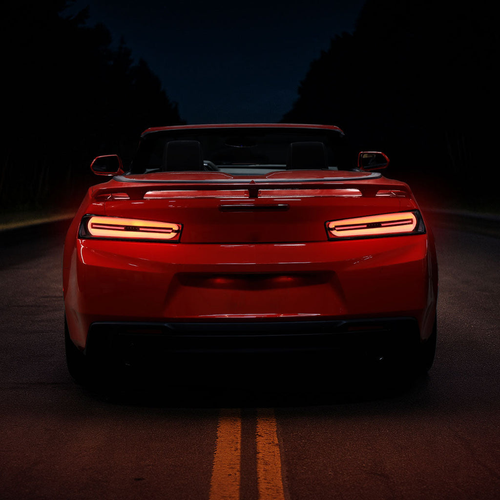 2016-2018 Chevrolet Camaro 6th Gen Full Red LED Sequential Tail Lights (Black Housing / Clear Lens)