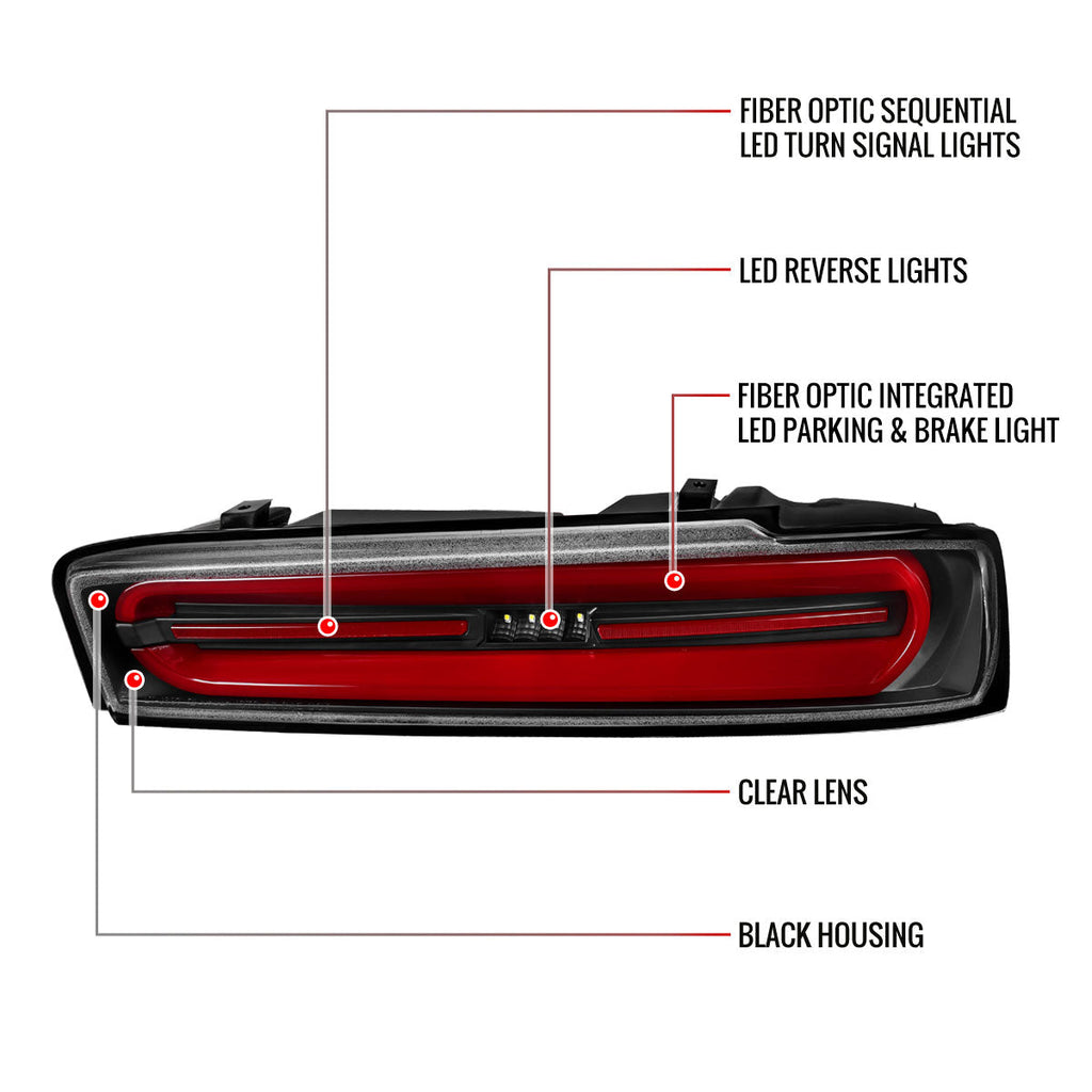 2016-2018 Chevrolet Camaro 6th Gen Full Red LED Sequential Tail Lights (Black Housing / Clear Lens)