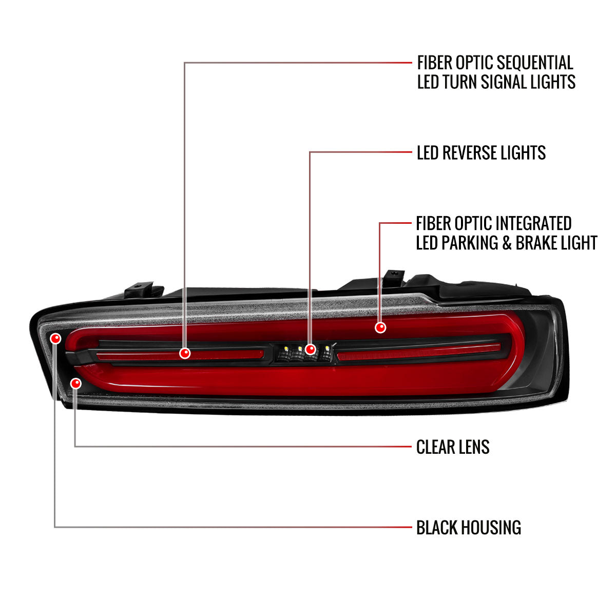 2016-2018 Chevrolet Camaro 6th Gen Full Red LED Sequential Tail Lights (Black Housing / Clear Lens)