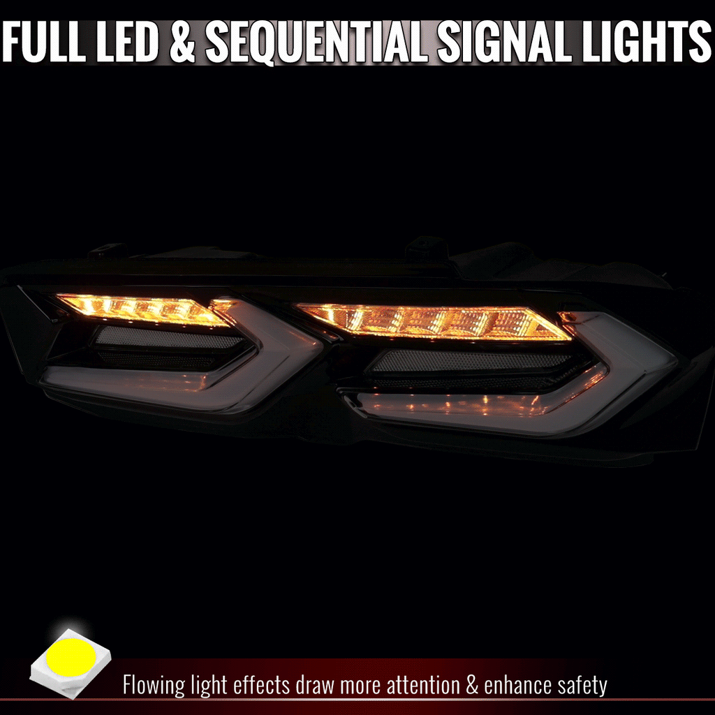 2019-2024 Chevrolet Camaro 6th Gen Sequential LED Turn Signal C8-Style Tail Lights (Black Housing / Clear Lens)