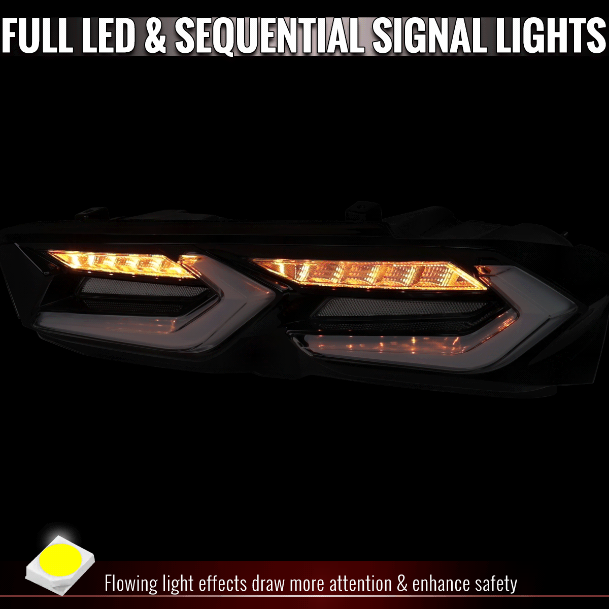 2019-2024 Chevrolet Camaro 6th Gen Sequential LED Turn Signal C8-Style Tail Lights (Black Housing / Clear Lens)