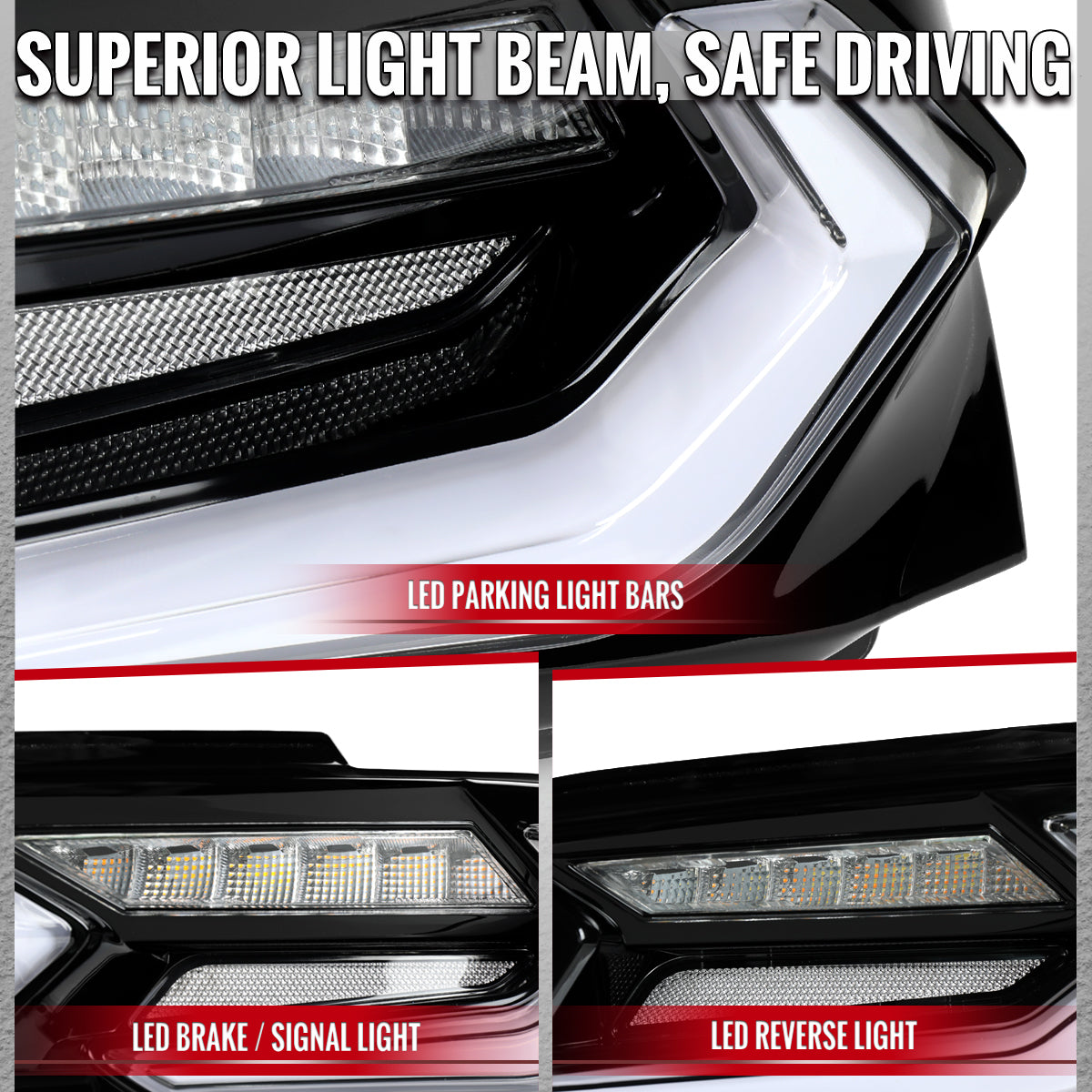 2019-2024 Chevrolet Camaro 6th Gen Sequential LED Turn Signal C8-Style Tail Lights (Black Housing / Clear Lens)