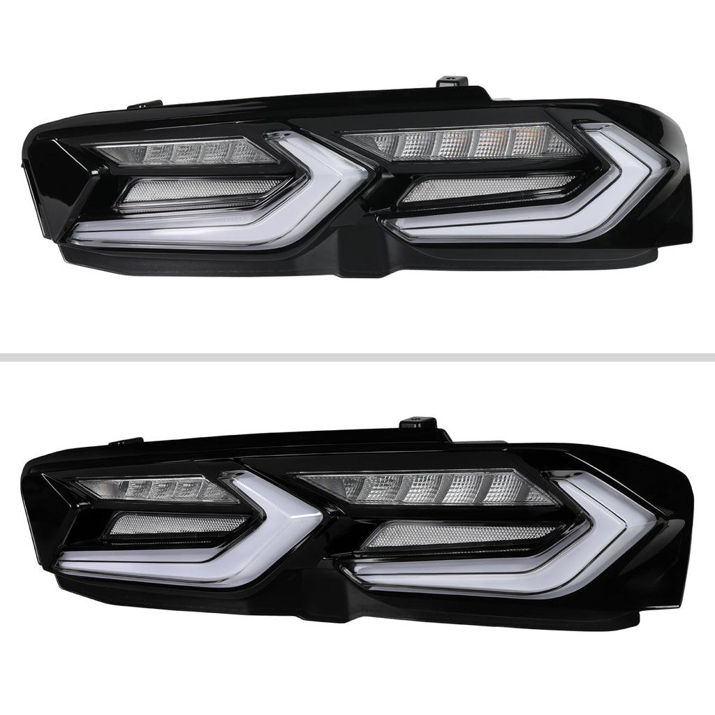 2019-2024 Chevrolet Camaro 6th Gen Sequential LED Turn Signal C8-Style Tail Lights (Black Housing / Clear Lens)