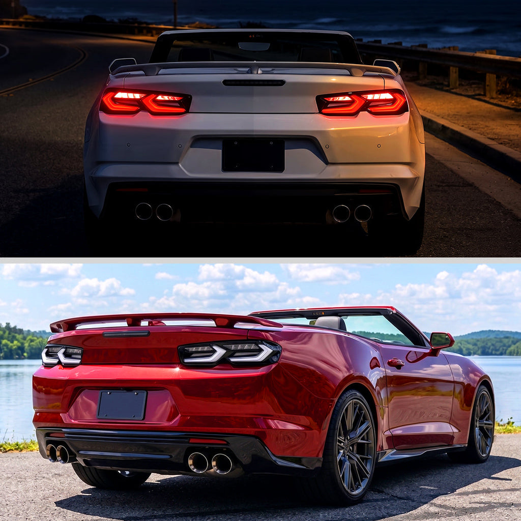 2019-2024 Chevrolet Camaro 6th Gen Sequential LED Turn Signal C8-Style Tail Lights (Black Housing / Clear Lens)