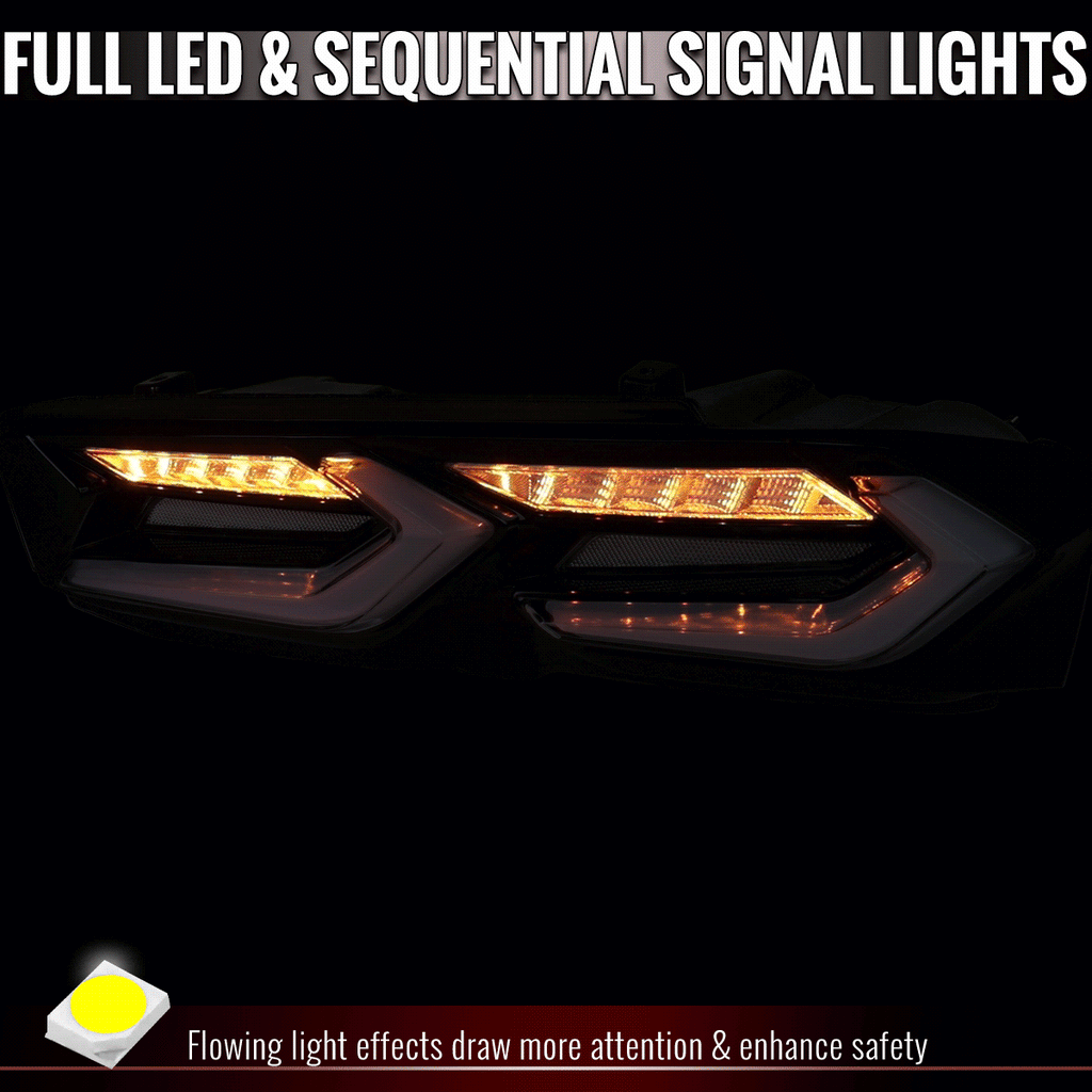 2019-2024 Chevrolet Camaro 6th Gen Sequential LED Turn Signal C8-Style Tail Lights (Black Housing / Smoked Lens)