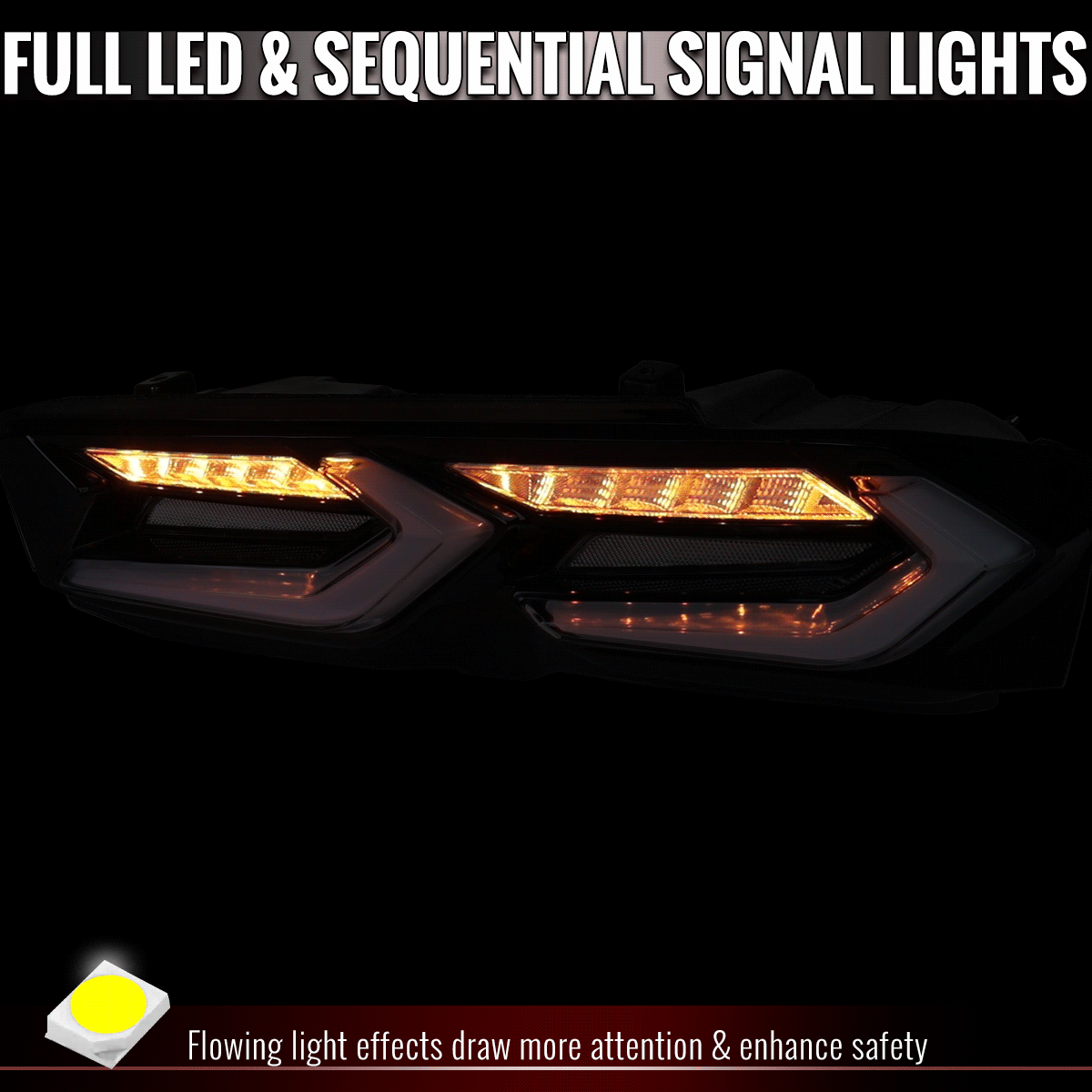 2019-2024 Chevrolet Camaro 6th Gen Sequential LED Turn Signal C8-Style Tail Lights (Black Housing / Smoked Lens)