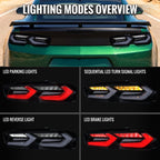 2019-2024 Chevrolet Camaro 6th Gen Sequential LED Turn Signal C8-Style Tail Lights (Black Housing / Smoked Lens)