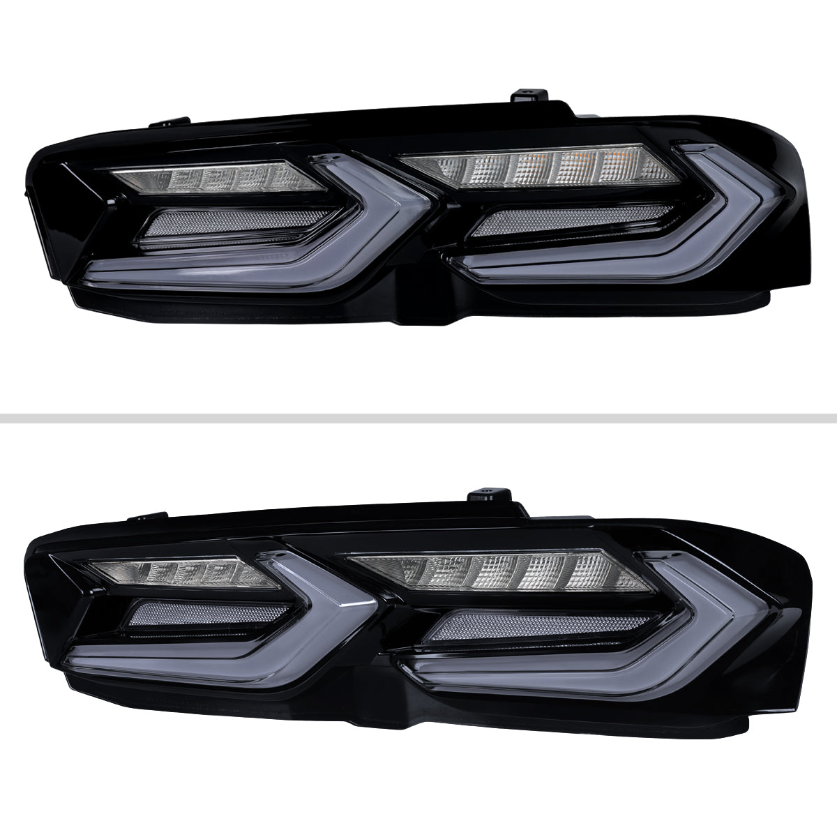 2019-2024 Chevrolet Camaro 6th Gen Sequential LED Turn Signal C8-Style Tail Lights (Black Housing / Smoked Lens)