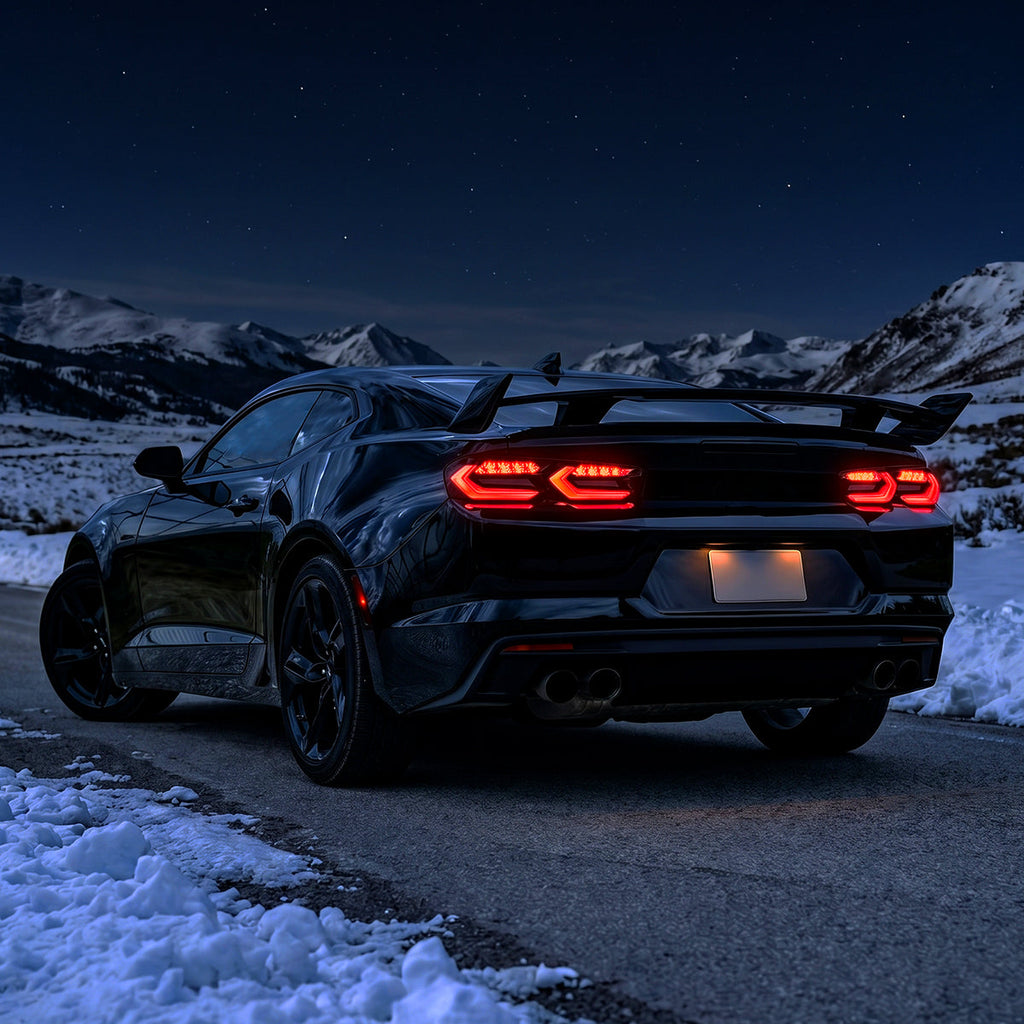 2019-2024 Chevrolet Camaro 6th Gen Sequential LED Turn Signal C8-Style Tail Lights (Black Housing / Smoked Lens)