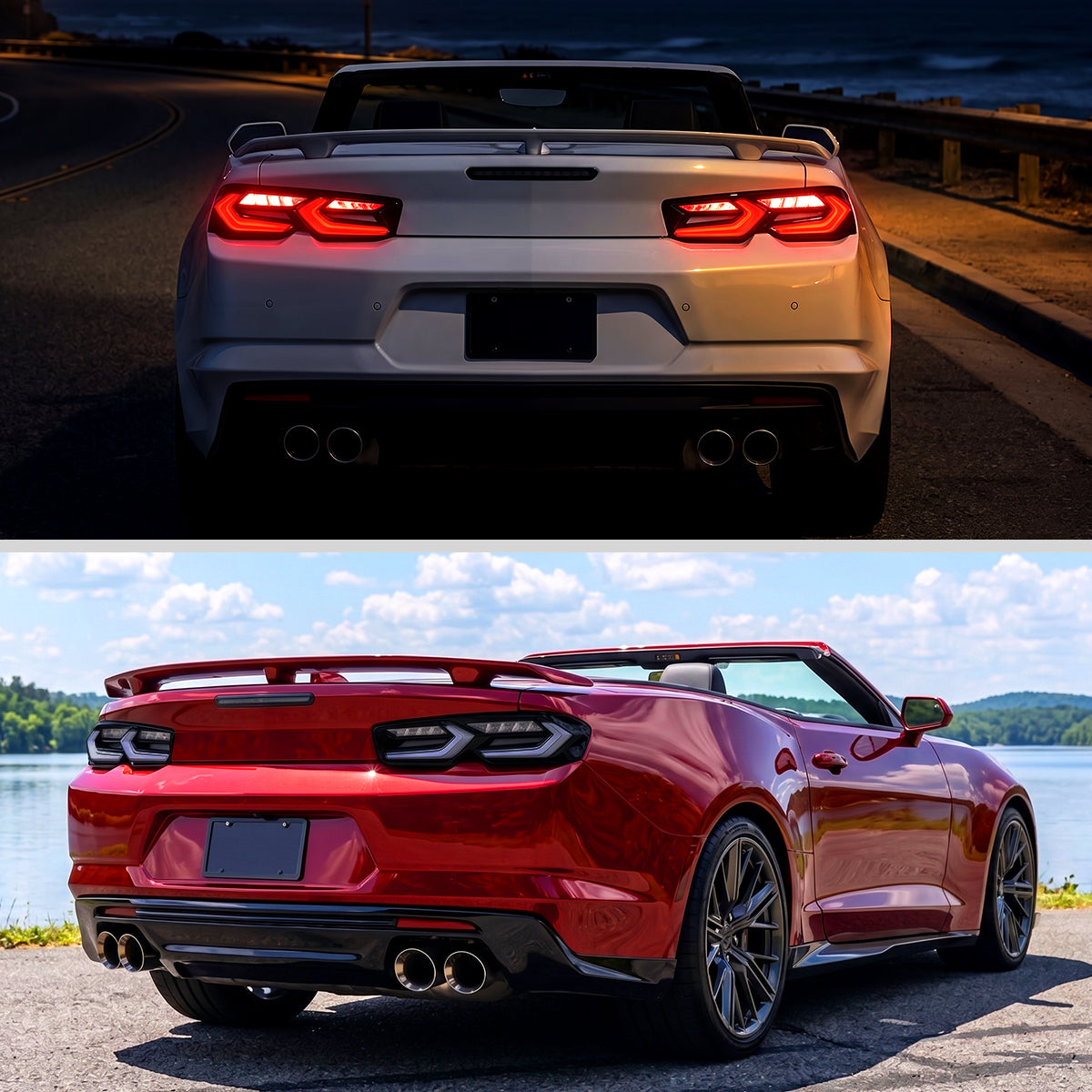 2019-2024 Chevrolet Camaro 6th Gen Sequential LED Turn Signal C8-Style Tail Lights (Black Housing / Smoked Lens)