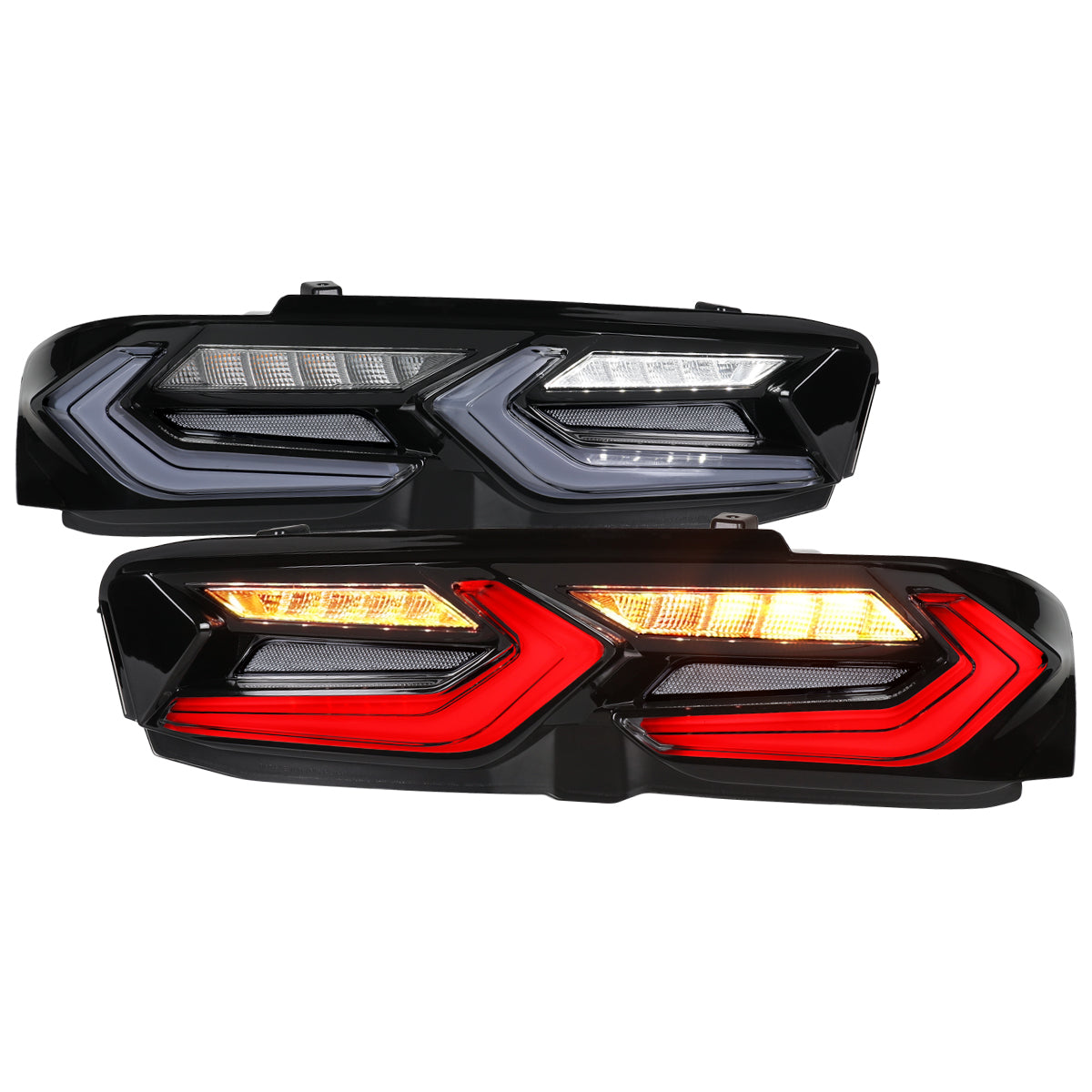2019-2024 Chevrolet Camaro 6th Gen Sequential LED Turn Signal C8-Style Tail Lights (Black Housing / Smoked Lens)