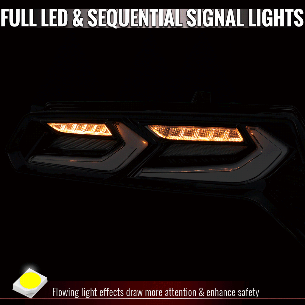 2014-2019 Chevrolet Corvette C7 Sequential LED Turn Signal C8-Style Tail Lights (Black Housing / Clear Lens)