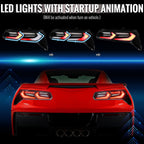 2014-2019 Chevrolet Corvette C7 Sequential LED Turn Signal C8-Style Tail Lights (Black Housing / Clear Lens)